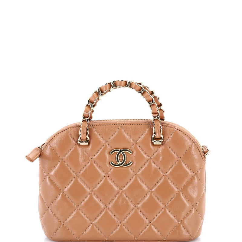 Cc Dome Zip Clutch With Chain Quilted