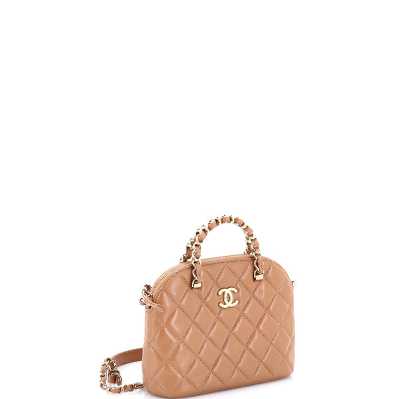 Cc Dome Zip Clutch With Chain Quilted