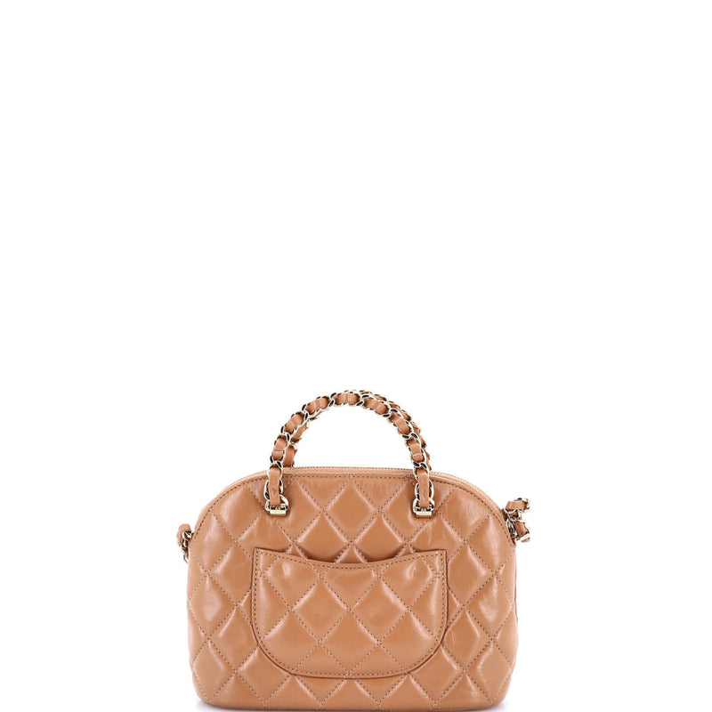 Cc Dome Zip Clutch With Chain Quilted