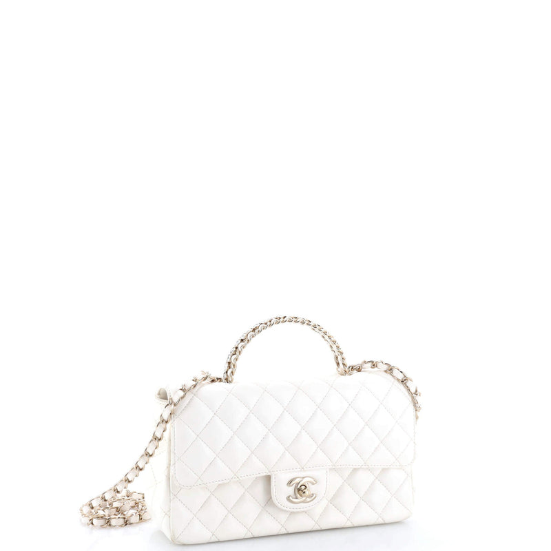 Crystal Chain Flap Top Handle Bag
