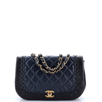 Bicolor Braided Saddle Flap Bag Quilted