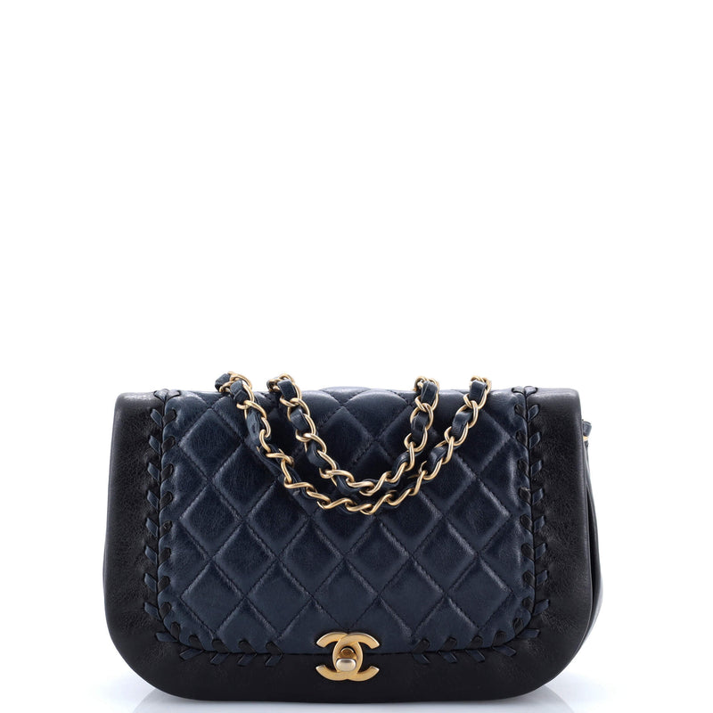 Bicolor Braided Saddle Flap Bag Quilted