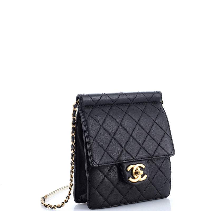 Pearl Chain Flap Bag Quilted Lambskin