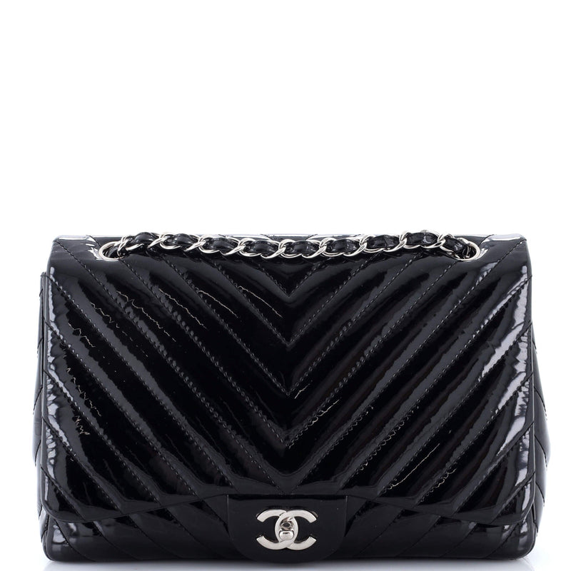 Classic Single Flap Bag Chevron Patent