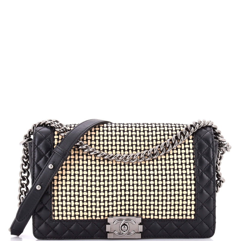 Reverso Boy Flap Bag Woven Calfskin Old