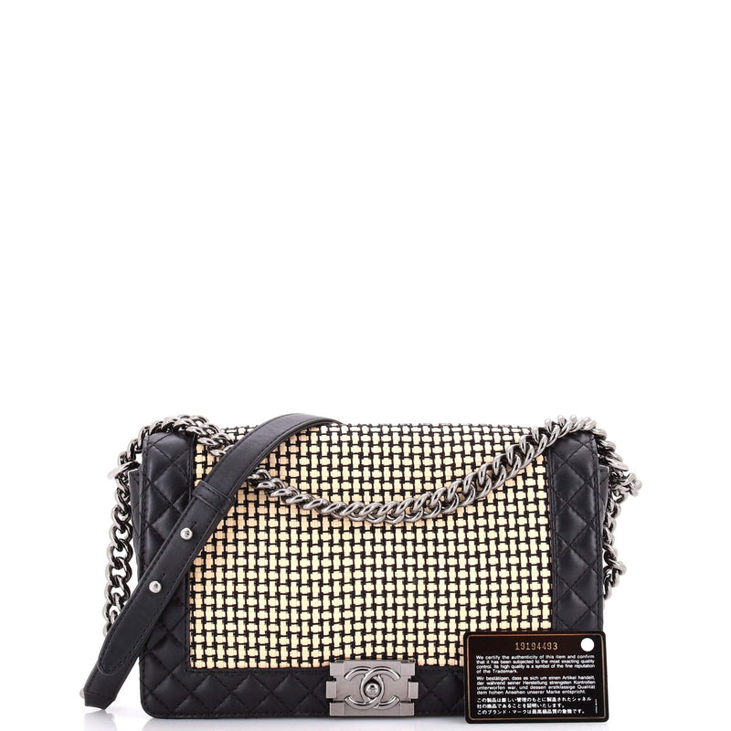 Reverso Boy Flap Bag Woven Calfskin Old