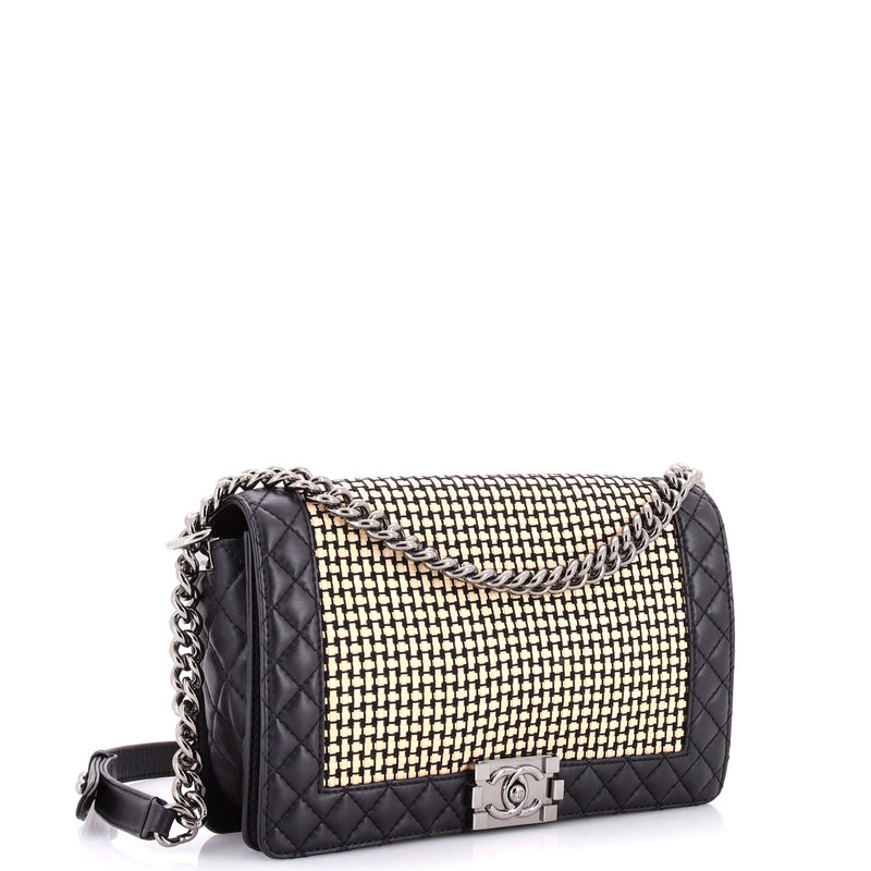 Reverso Boy Flap Bag Woven Calfskin Old