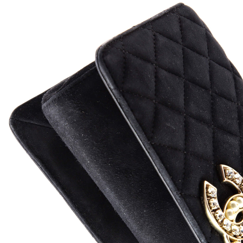 Cc Chain Full Flap Bag Quilted Suede