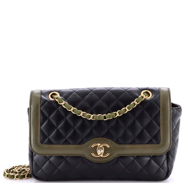 Two Tone Flap Bag Quilted Lambskin