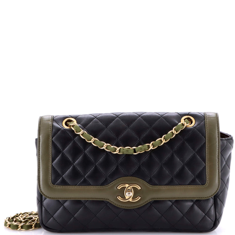 Two Tone Flap Bag Quilted Lambskin