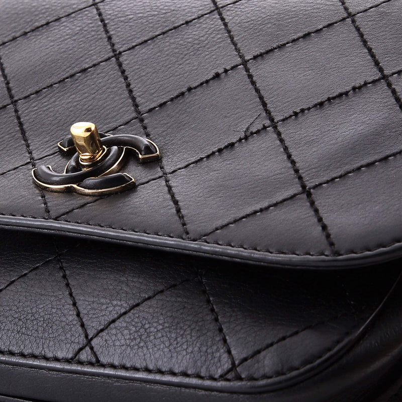 Enamel Cc Chain Flap Bag Stitched