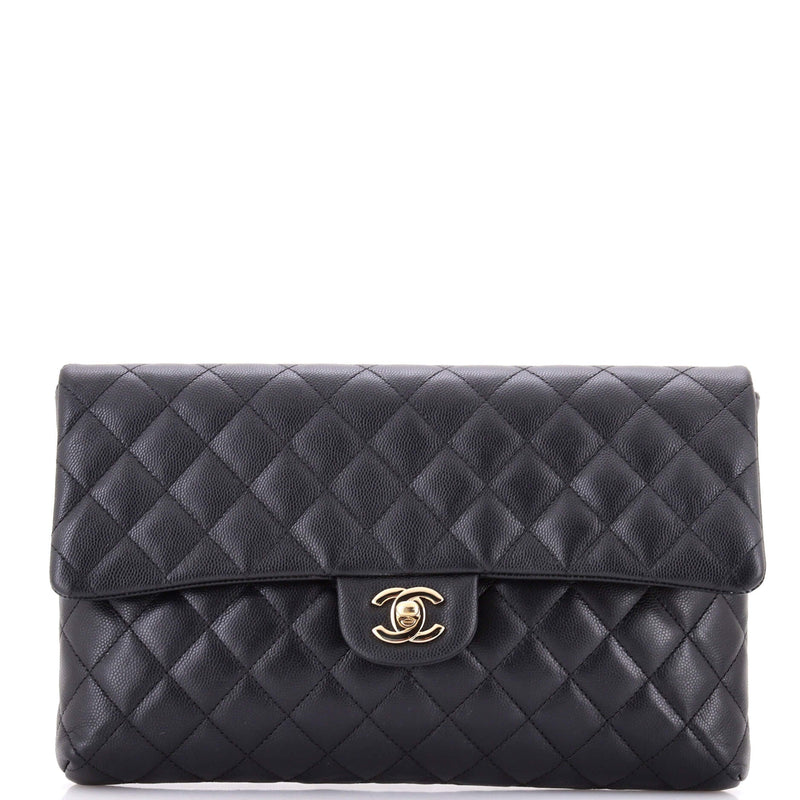 Classic Flap Clutch Quilted Caviar