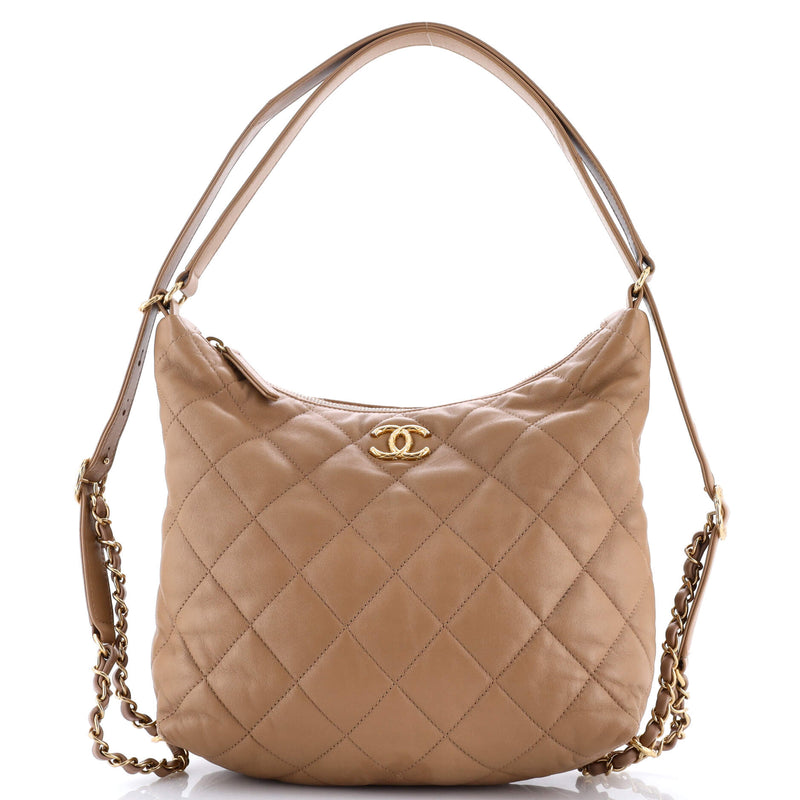 Cc Zip Backpack Hobo Quilted Lambskin