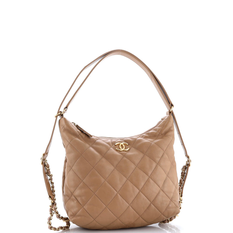 Cc Zip Backpack Hobo Quilted Lambskin