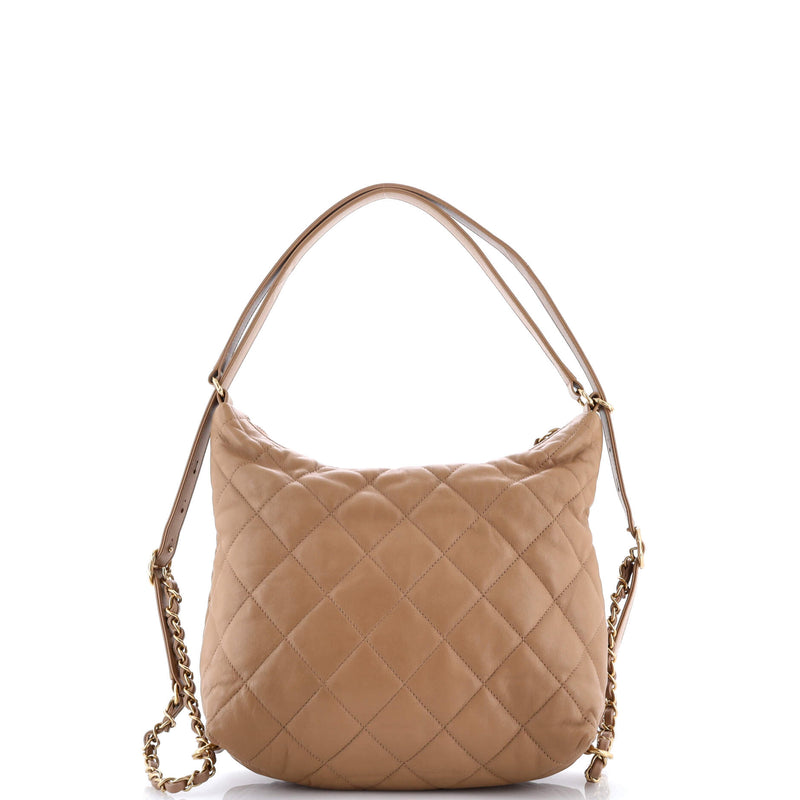 Cc Zip Backpack Hobo Quilted Lambskin