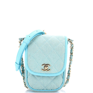 Flap Clutch With Chain Quilted Denim