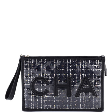 Logo Wristlet Clutch Pvc Over Quilted
