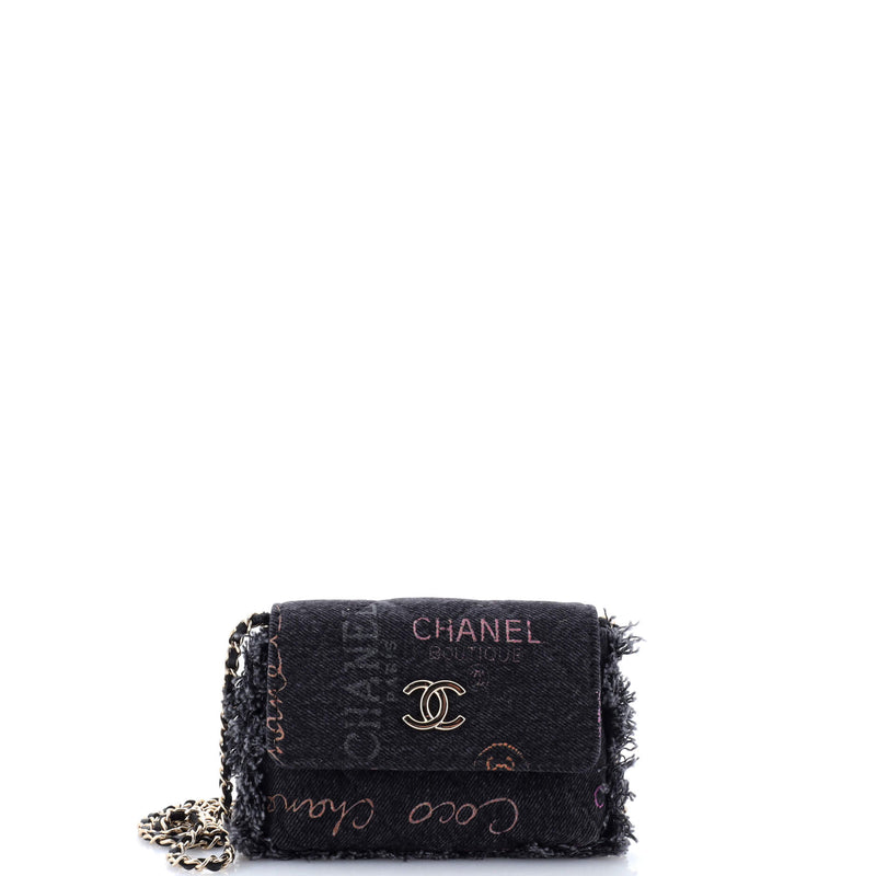 Denim Mood Flap Clutch With Chain Logo