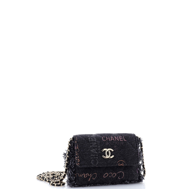 Denim Mood Flap Clutch With Chain Logo
