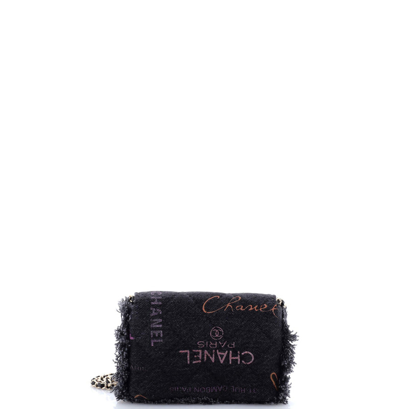 Denim Mood Flap Clutch With Chain Logo