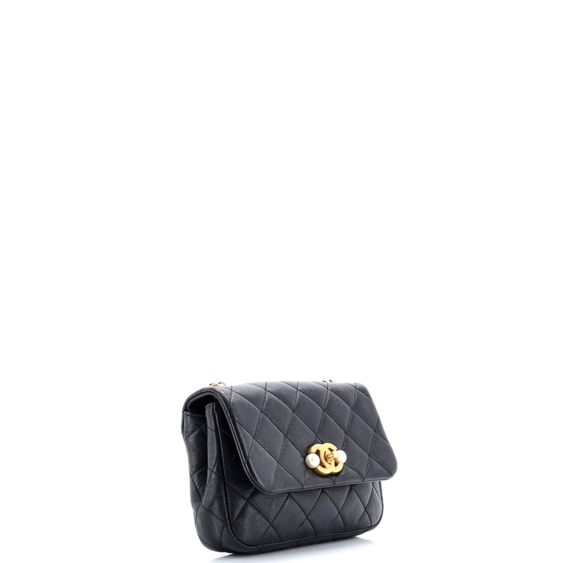 Cc Pearl Section Chain Flap Bag Quilted