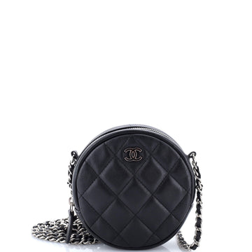 Round Clutch With Chain Quilted Lambskin