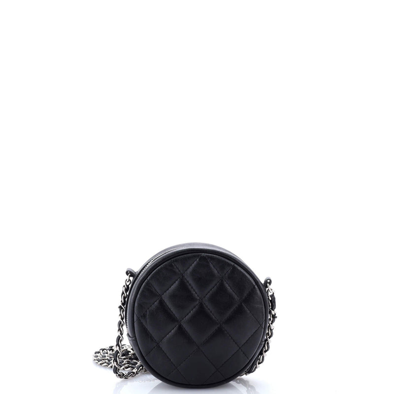 Round Clutch With Chain Quilted Lambskin