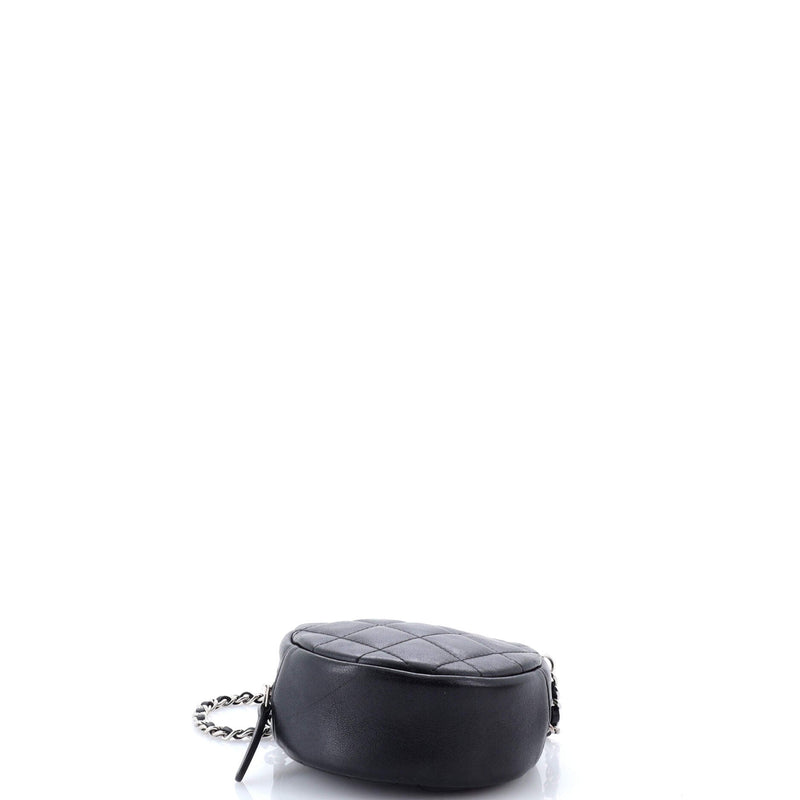 Round Clutch With Chain Quilted Lambskin