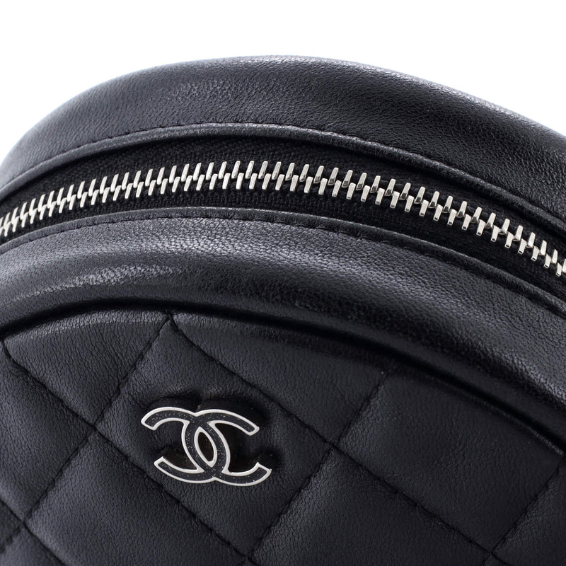 Round Clutch With Chain Quilted Lambskin