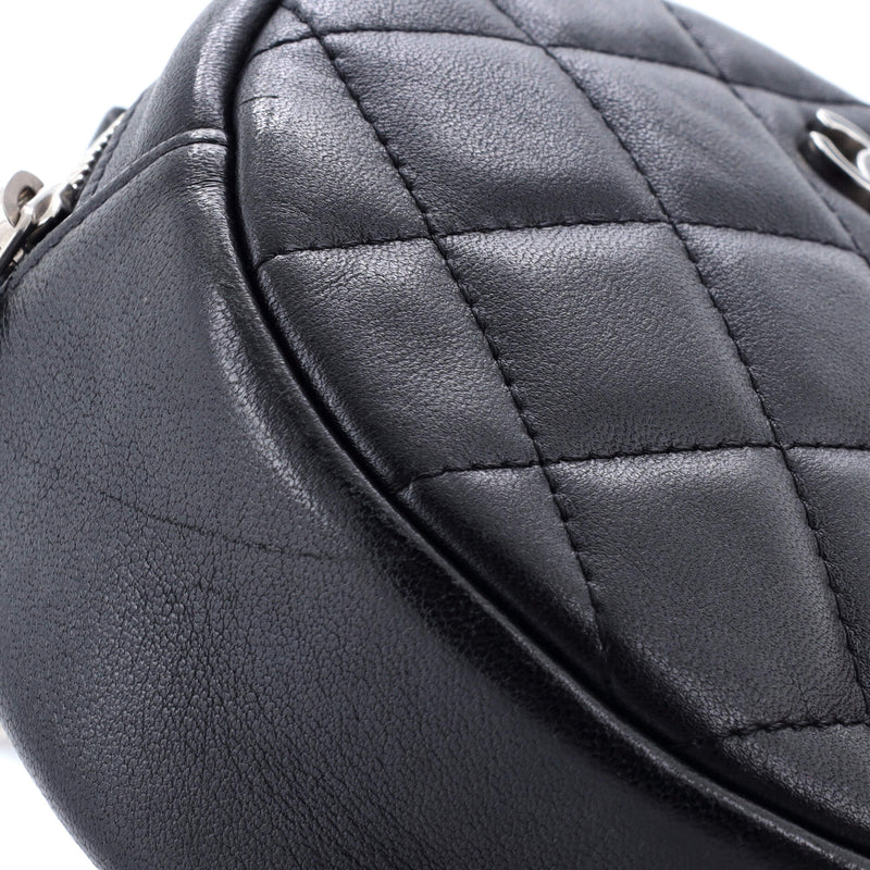 Round Clutch With Chain Quilted Lambskin