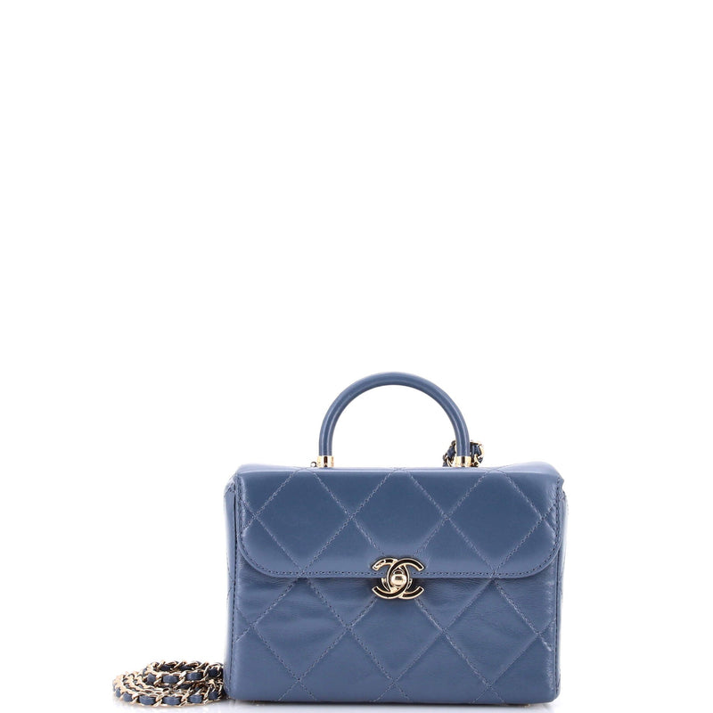 Cc Top Handle Box Bag Quilted Calfskin