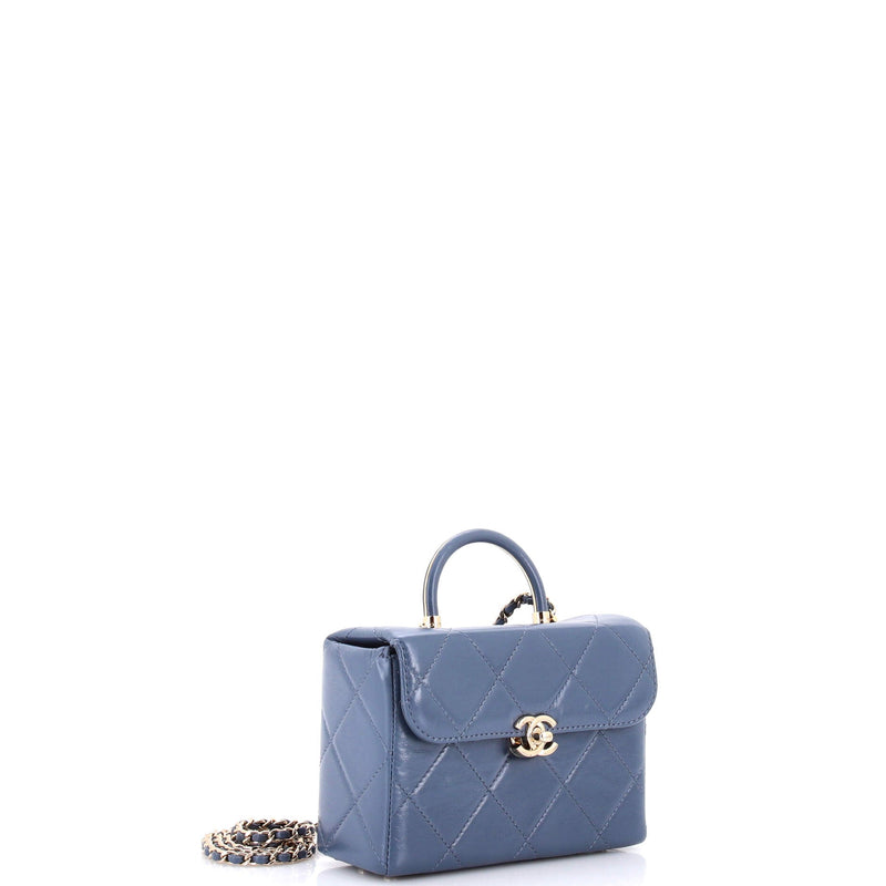 Cc Top Handle Box Bag Quilted Calfskin