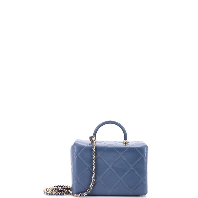 Cc Top Handle Box Bag Quilted Calfskin