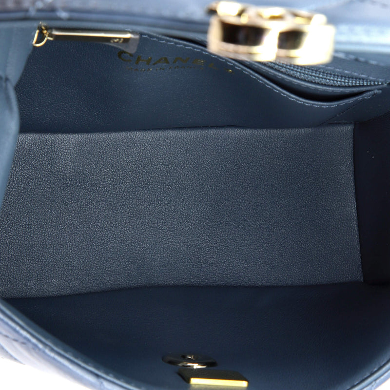 Cc Top Handle Box Bag Quilted Calfskin