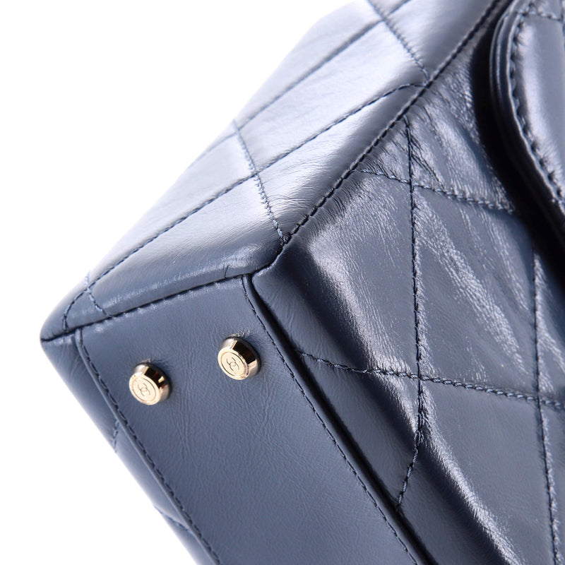 Cc Top Handle Box Bag Quilted Calfskin
