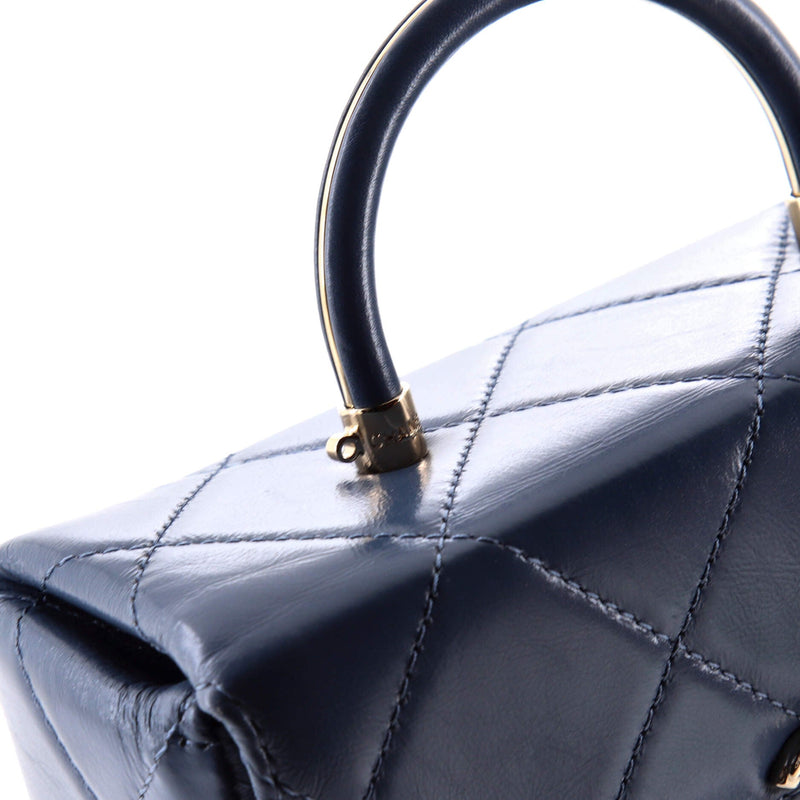 Cc Top Handle Box Bag Quilted Calfskin