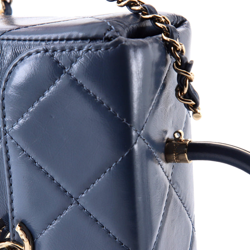 Cc Top Handle Box Bag Quilted Calfskin