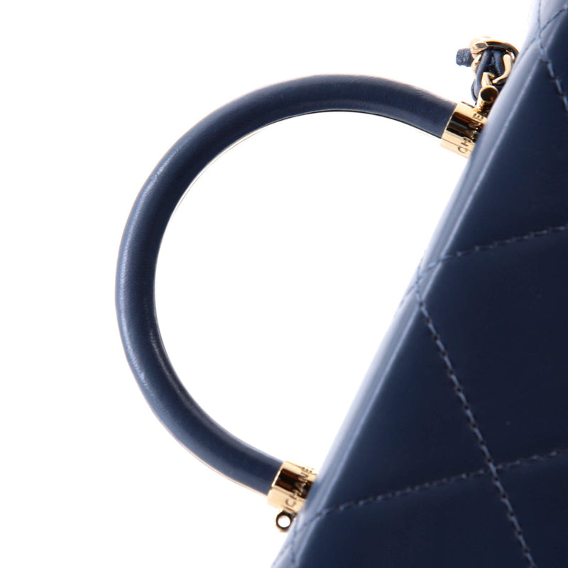 Cc Top Handle Box Bag Quilted Calfskin