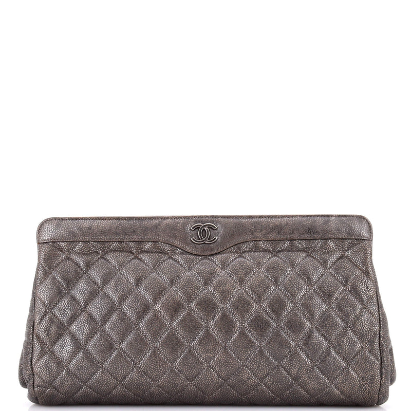 Cc Frame Clutch Quilted Caviar Large