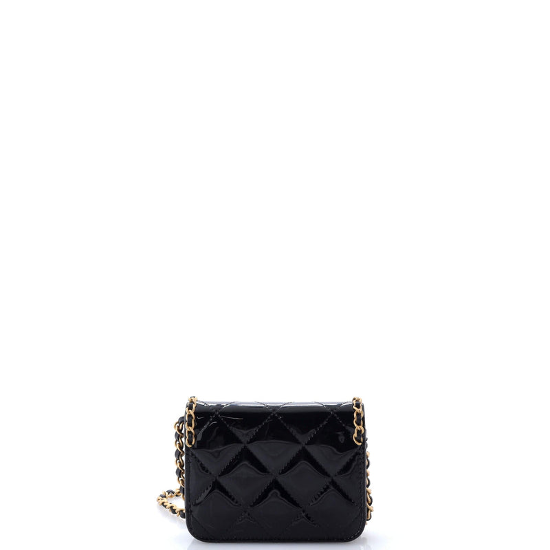 Heart Chain Flap Bag Quilted Patent Mini