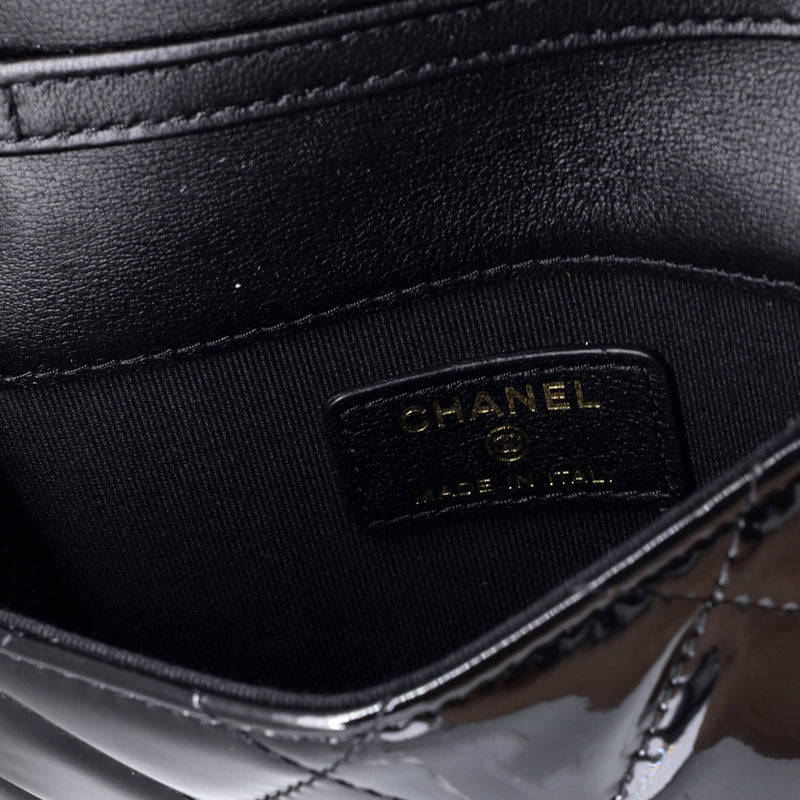 Heart Chain Flap Bag Quilted Patent Mini