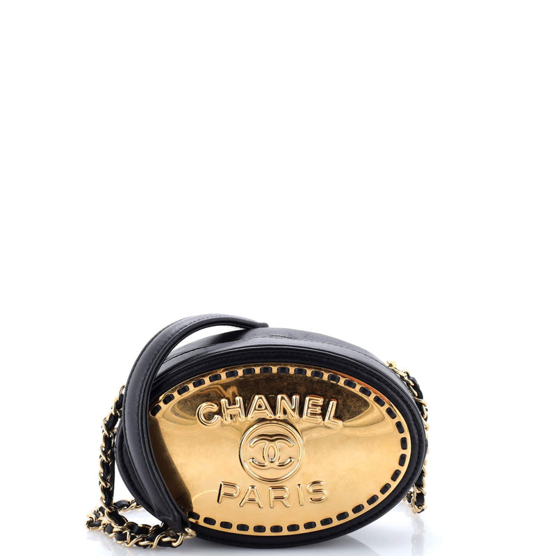 Logo Plate Oval Clutch With Chain Metal