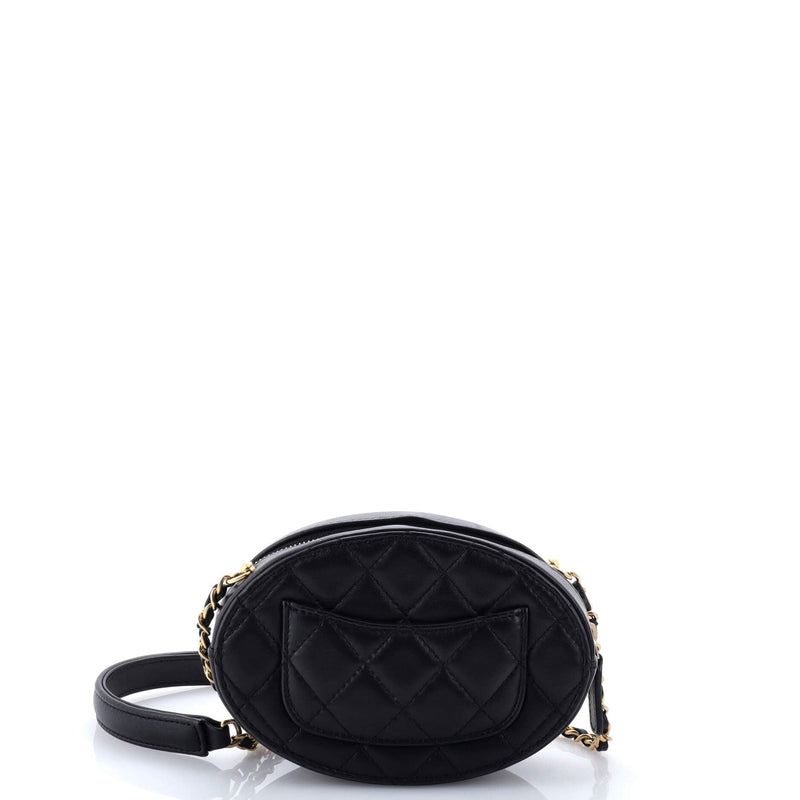 Logo Plate Oval Clutch With Chain Metal