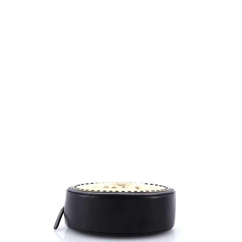 Logo Plate Oval Clutch With Chain Metal