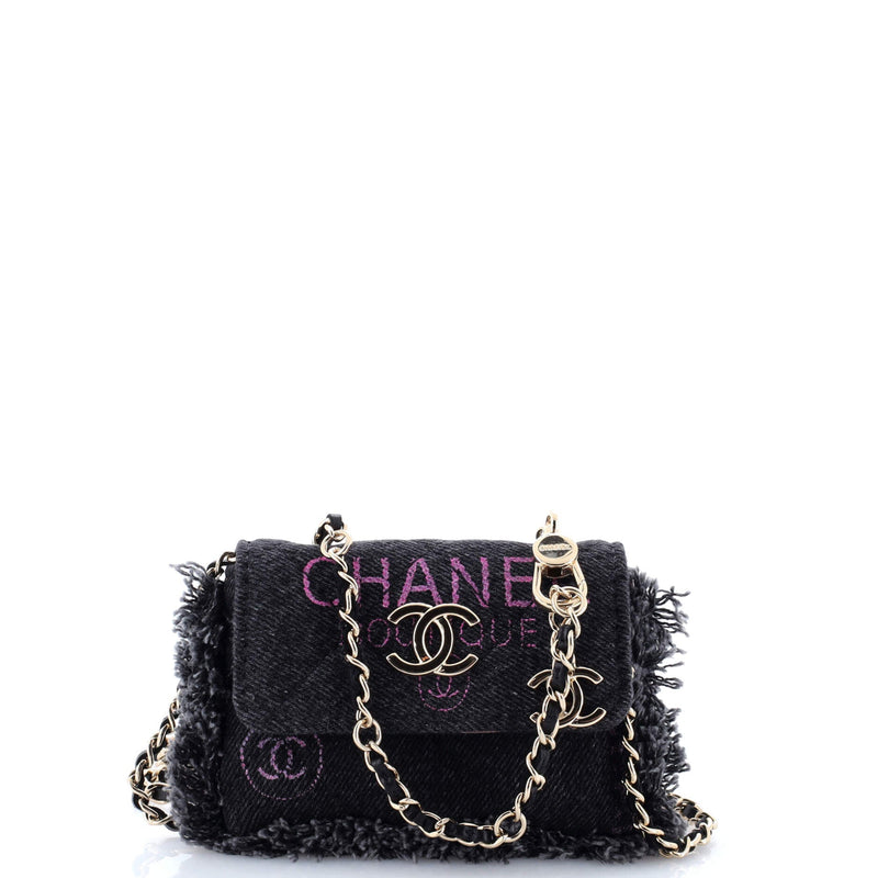 Denim Mood Flap Clutch With Chain Logo