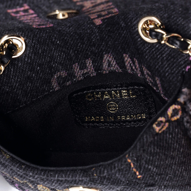 Denim Mood Flap Clutch With Chain Logo