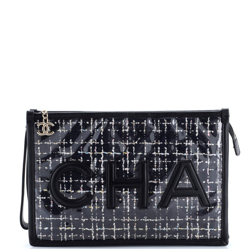 Logo Wristlet Clutch Pvc Over Quilted