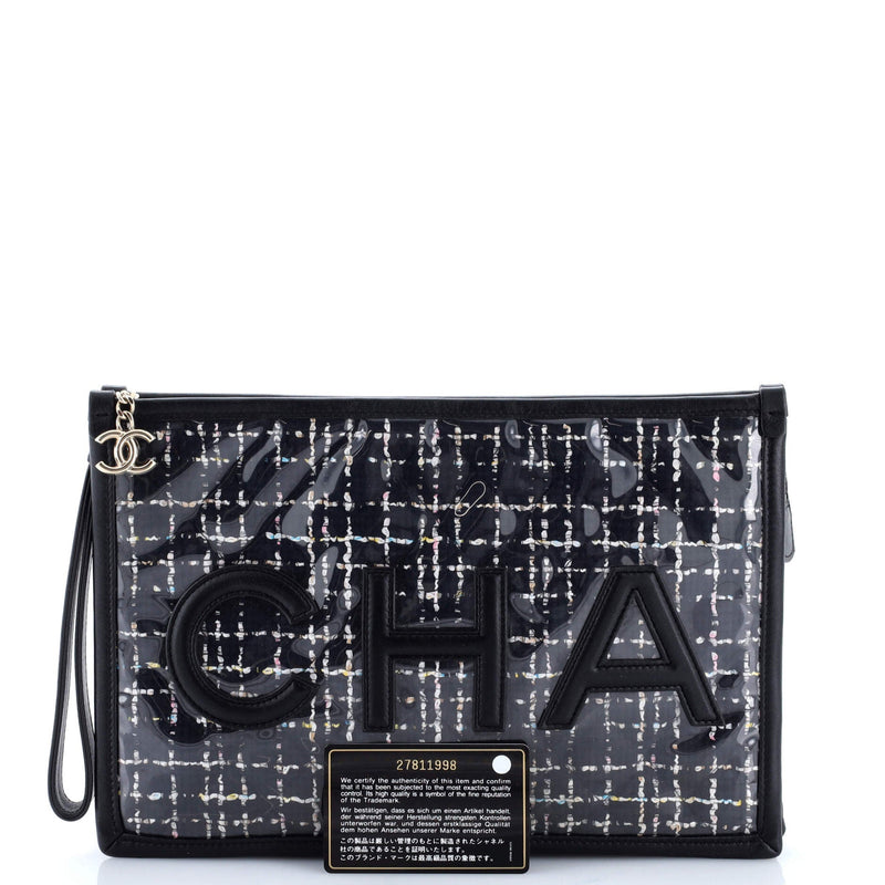 Logo Wristlet Clutch Pvc Over Quilted