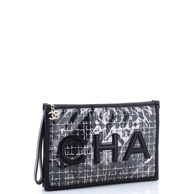Logo Wristlet Clutch Pvc Over Quilted