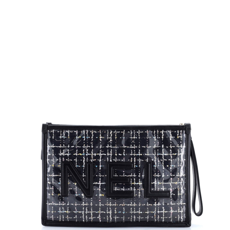 Logo Wristlet Clutch Pvc Over Quilted